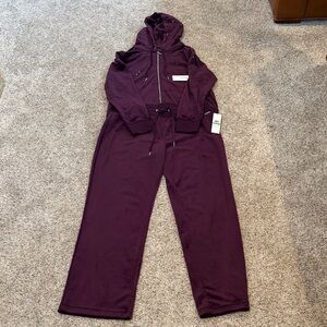 Calvin Klein Plush Zip Hoodie & Wide-Leg Jogger Set - Deep Plum